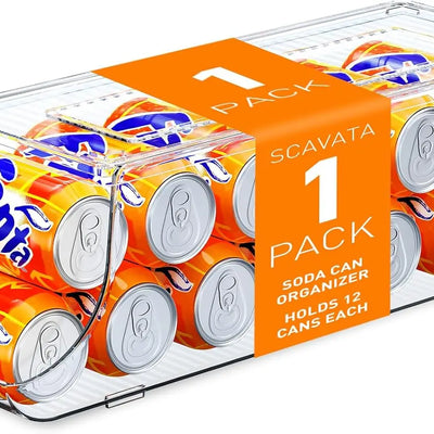 Stackable Soda Can Organizer for Fridge, Holds 12 Cans Each, Clear Storage Bin with Lid for Freezer & Pantry